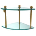 Two Tier Corner Glass Shelf Polished Brass V935579