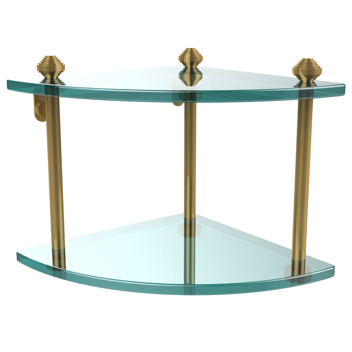 Two Tier Corner Glass Shelf Polished Brass V935579
