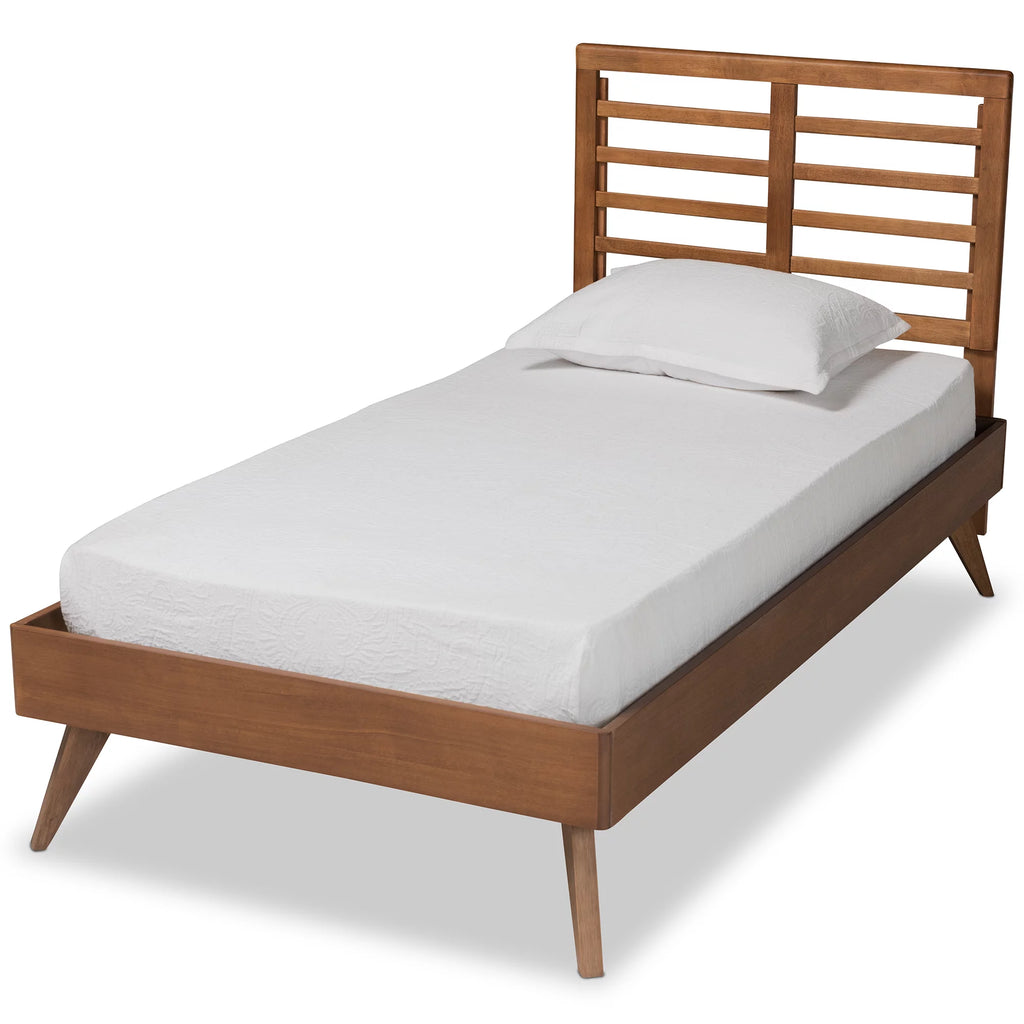 Walnut Brown Wood Twin Size Platform Bed O43029
