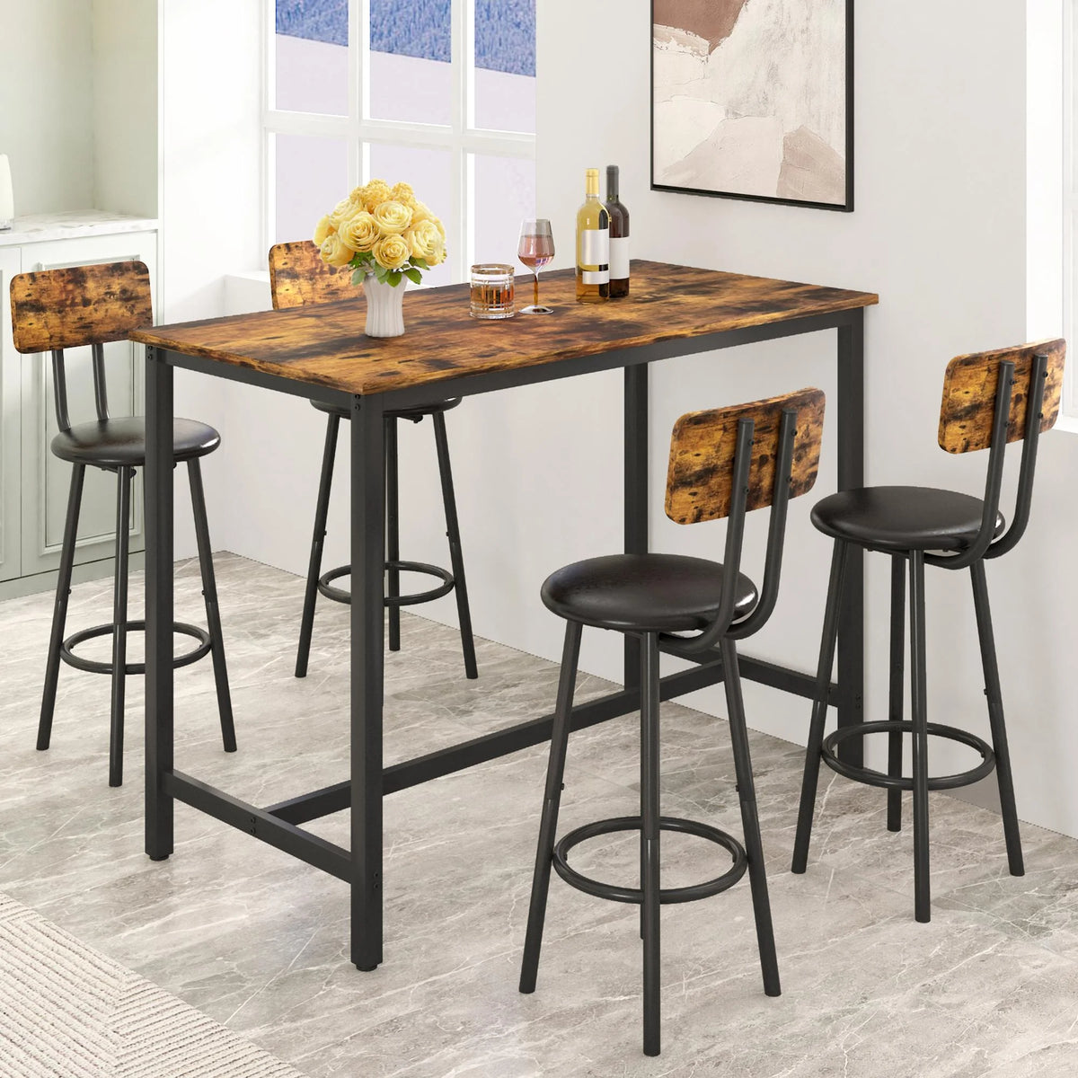 5 Piece Bar Height Dining Table Set with Upholstered Stools J5070