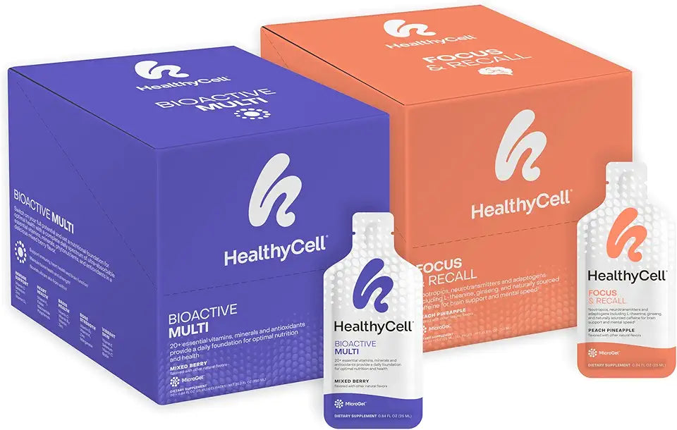 Bioactive Multi & Focus Recall Bundle Daily Vitamin Nootropic Liquid Supplements 30 Gel Packs x 2 N25296