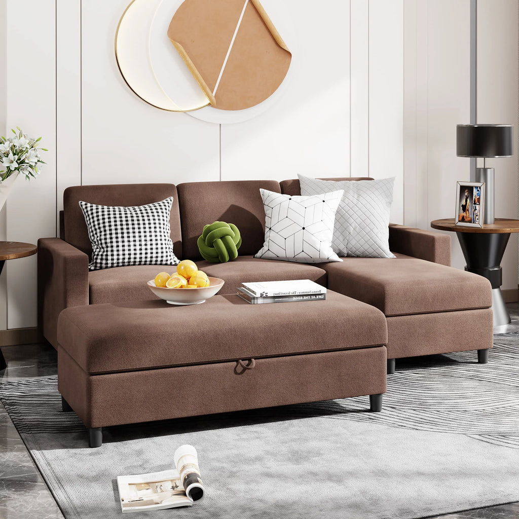 L-Shaped Convertible Sectional Sofa Linen Fabric R29007