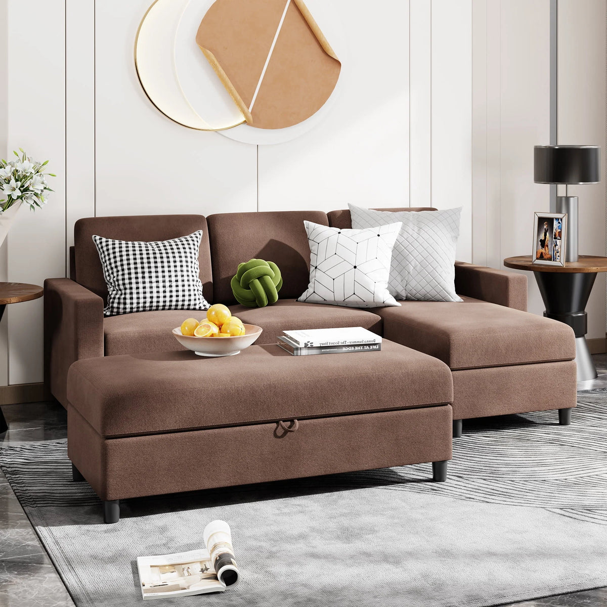 L-Shaped Convertible Sectional Sofa Linen Fabric R29007