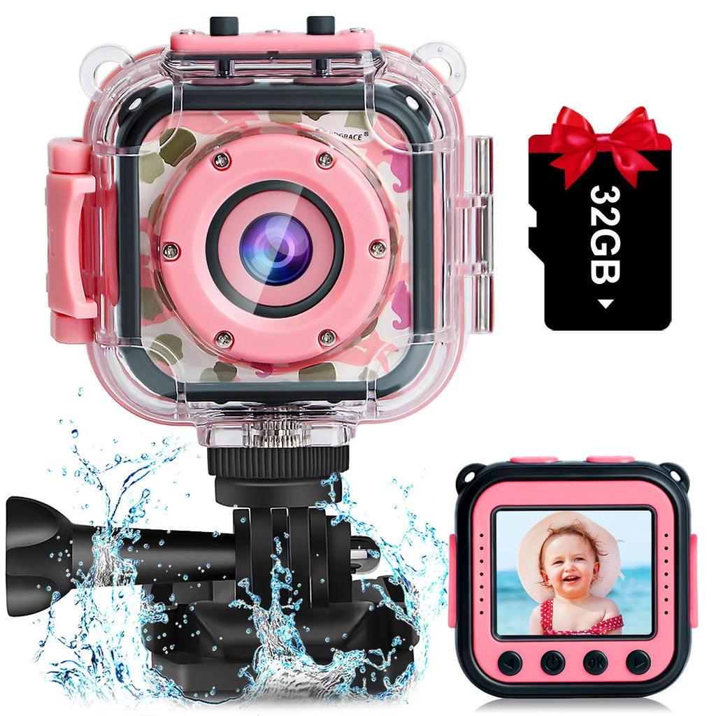 Pink Kids Waterproof Digital Camera 1080P Z9872