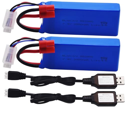 2 Pack 7.4V 2000mAh Lipo Battery and Charger Cable E169246