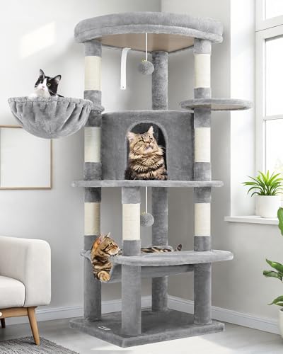 Beige 66inch Corner Cat Tree with 6 Scratching Posts F847