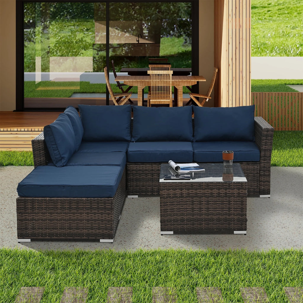 4 Piece All Weather Wicker Rattan Patio Sofa Set with Cushion and Glass Table L467078