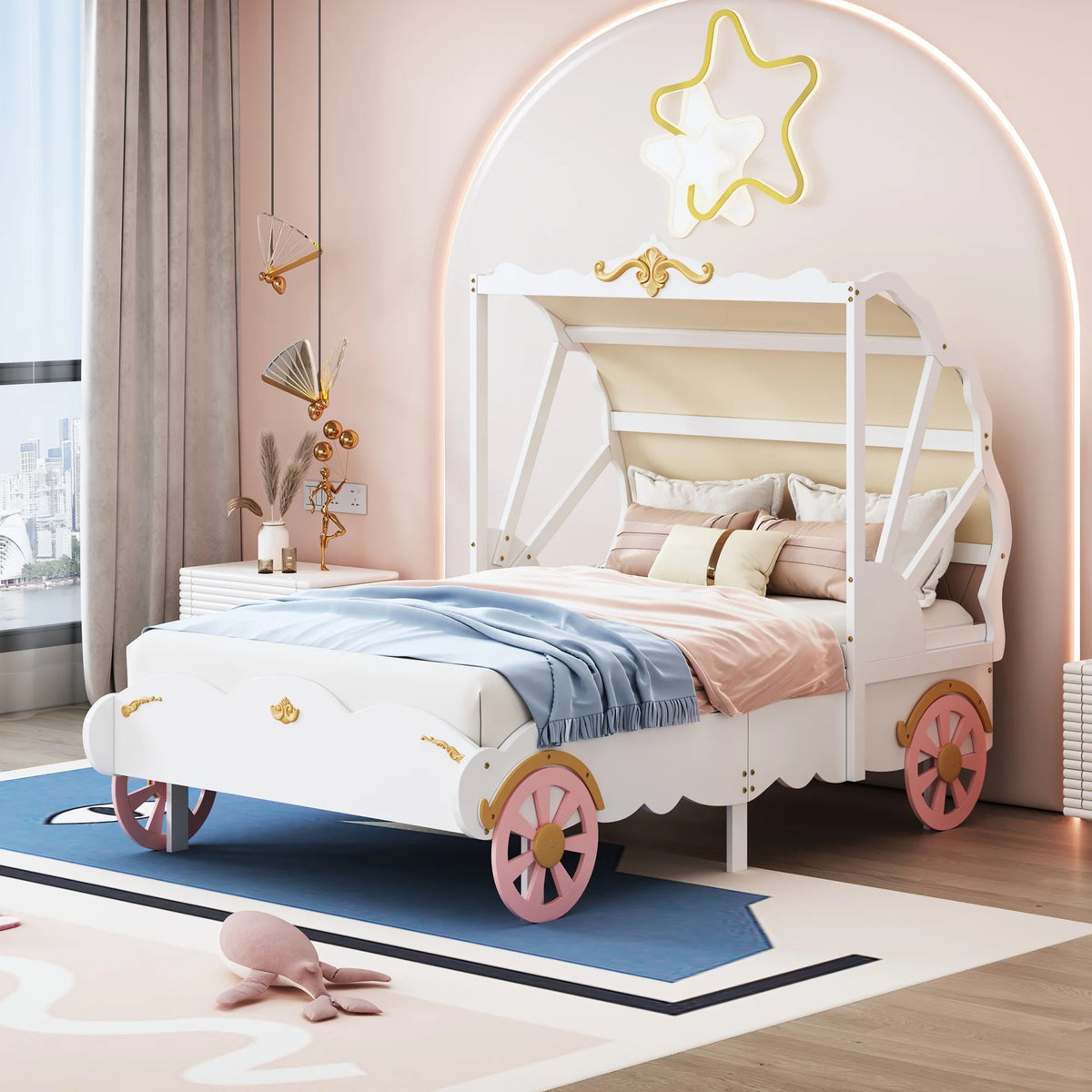 Twin Size Princess Carriage Bed with Canopy S7795