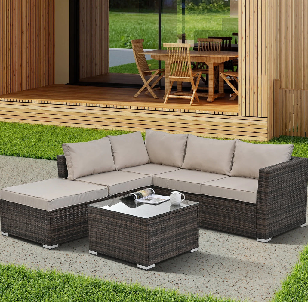 4 Piece All Weather Wicker Rattan Patio Sofa Set with Cushion and Glass Table L467078