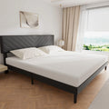 King Size Upholstered Platform Bed Frame with Adjustable Headboard and Wood Slats J78612