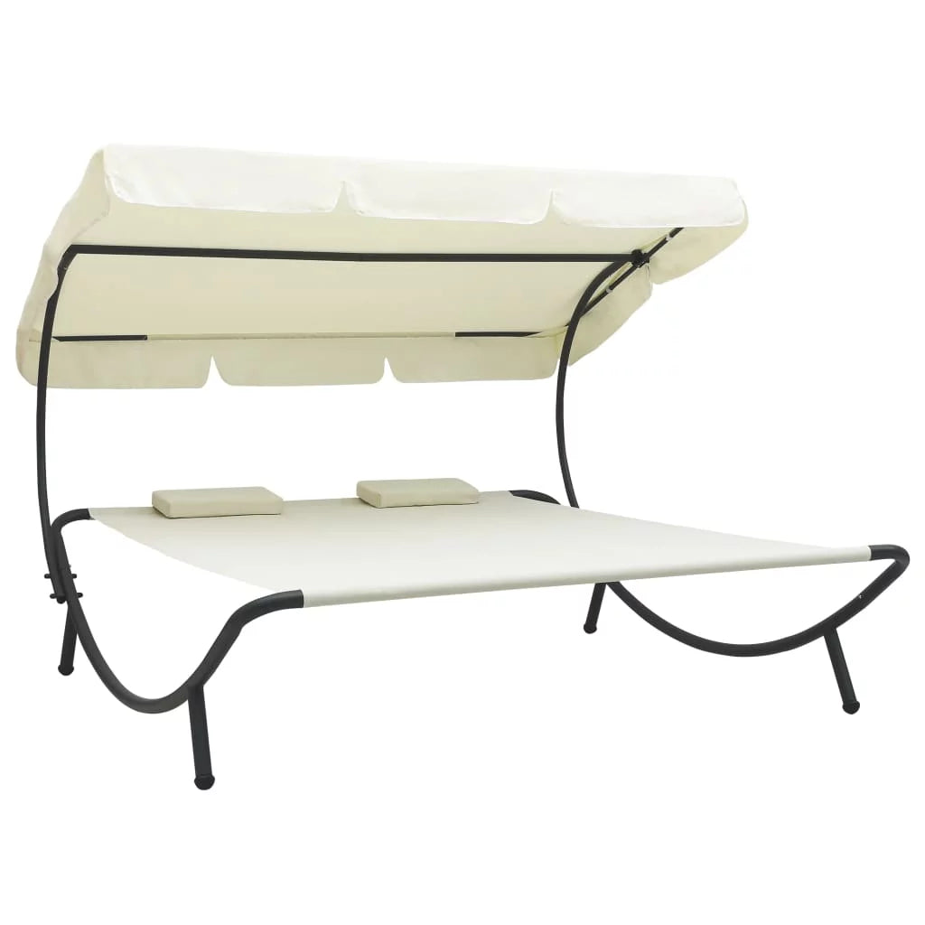 Outdoor Lounge Bed with Canopy and Pillows Fabric Steel Frame Cream Z2790