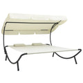 Outdoor Lounge Bed with Canopy and Pillows Fabric Steel Frame Cream Z2790