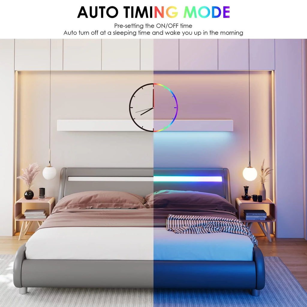 Queen Size Black PU Upholstered Platform Bed Frame with Adjustable Headboard C934031