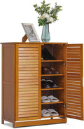 Brown 5 Tier Bamboo Shoe Storage Cabinet with Shutter Doors R825