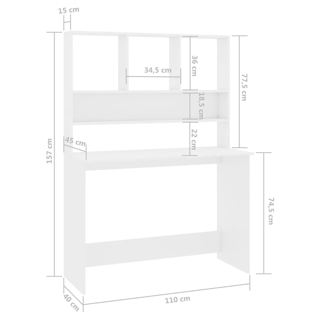 High Gloss White Engineered Wood Desk with Shelves D284