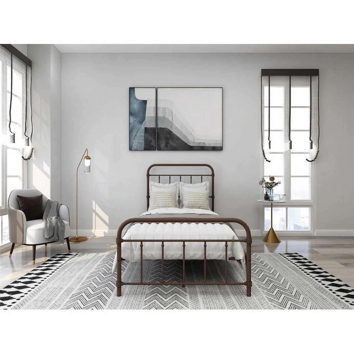 Metal Twin Bed Frame with Headboard and Footboard U4280