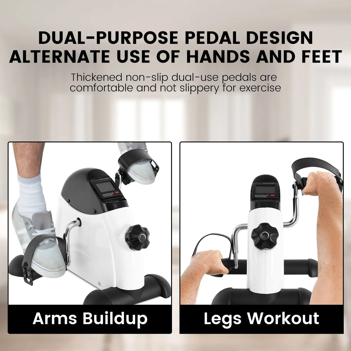 White Portable Under Desk Exercise Bike with LCD Screen O395716
