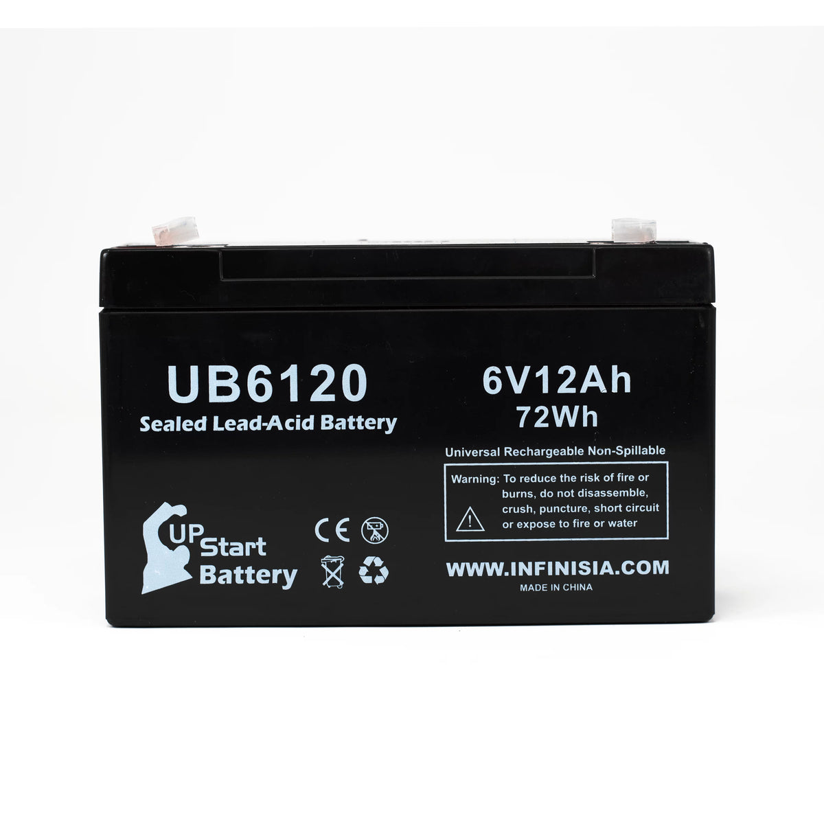 6V 12Ah Sealed Lead Acid Battery with F1 to F2 Terminal Adapters B2062
