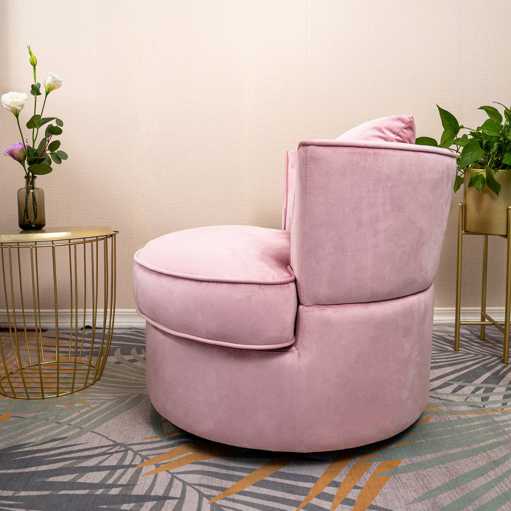 Pink Velvet Swivel Barrel Chair with 1 Pillow D4058