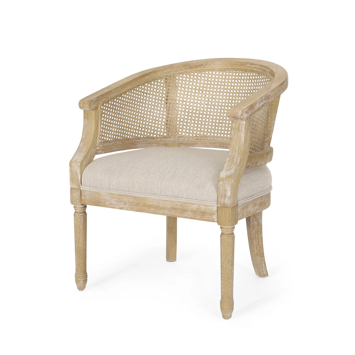 Beige Fabric Upholstered Wood and Cane Accent Chair T428