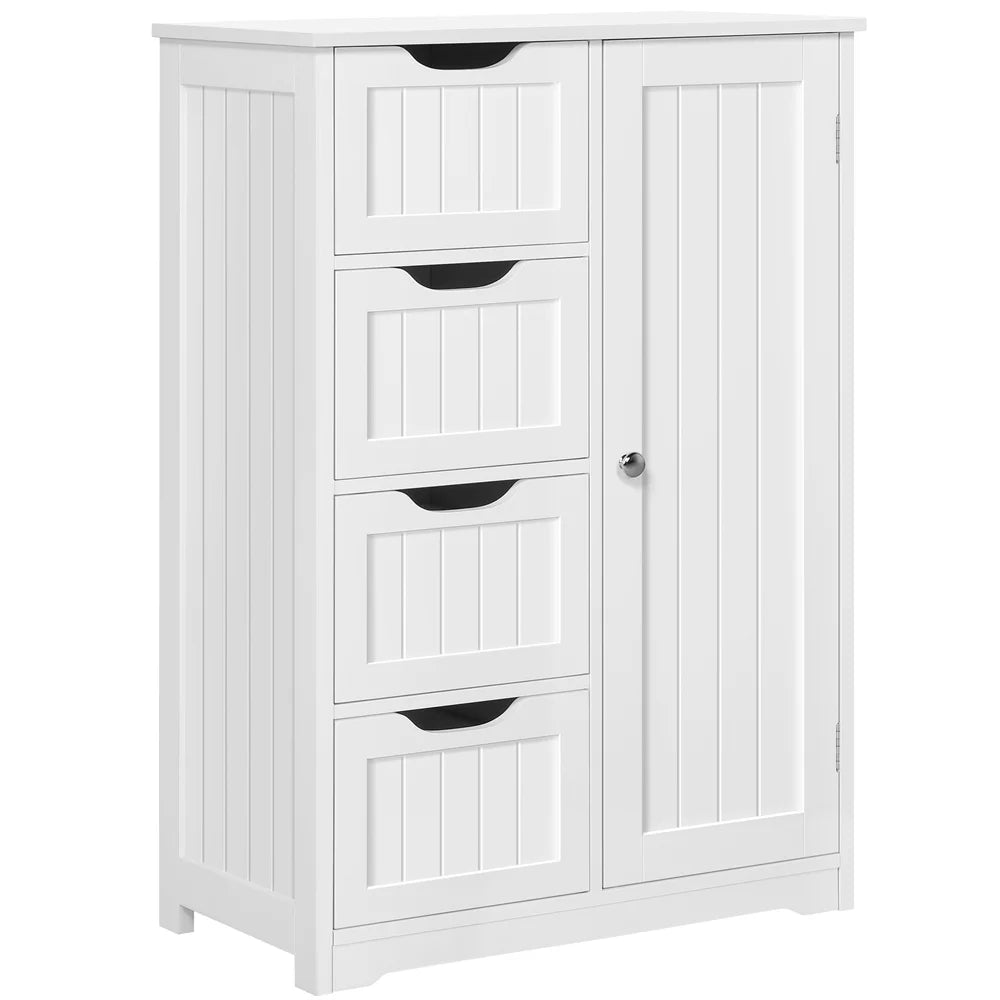 White Wooden Bathroom Floor Cabinet with Drawers and Cupboard J1903