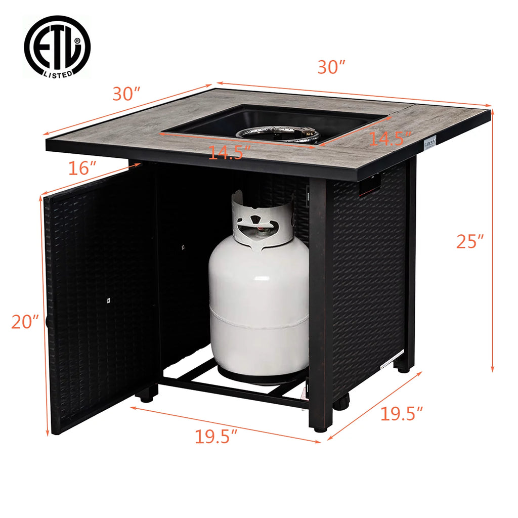 30'' Square Propane Gas Fire Pit Table 50,000 BTU with Cover L926