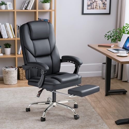 Brown Leather Ergonomic High Back Office Chair with Footrest S15102