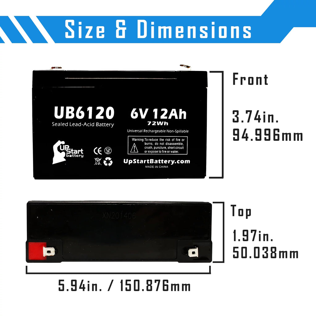 6V 12Ah Sealed Lead Acid Battery with F1 to F2 Terminal Adapters B2062