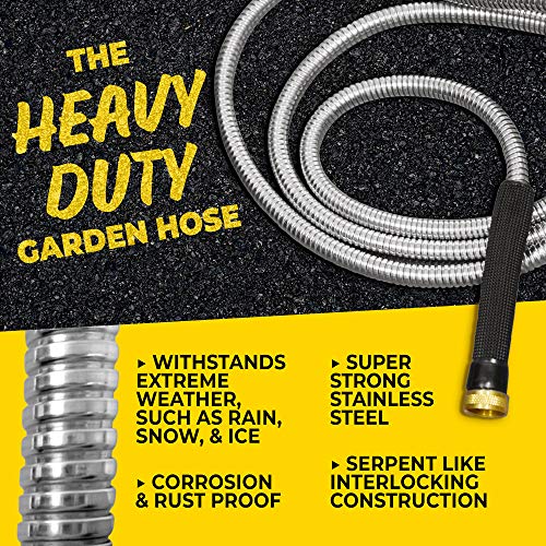 100 Ft Stainless Steel Garden Hose with Nozzle X7608