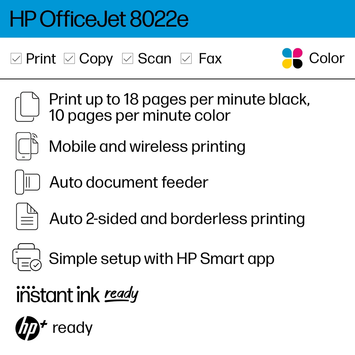 HP OfficeJet 8022e All-in-One Wireless Color Inkjet Printer M333528
