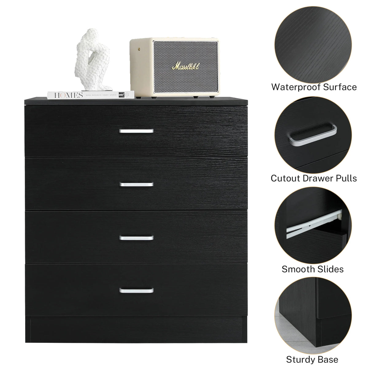 Black 4 Drawer Dresser S255