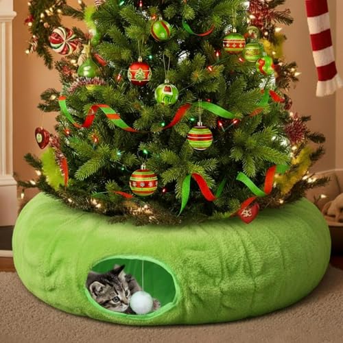 Christmas Tree Cat Tunnel Bed 3 Way Woven Brown L624