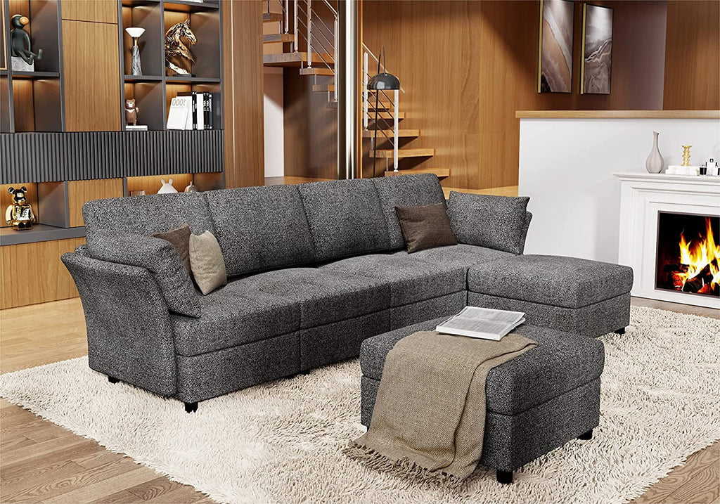 Dark Grey 6 Seat U-Shape Sectional Sofa with Ottomans R609