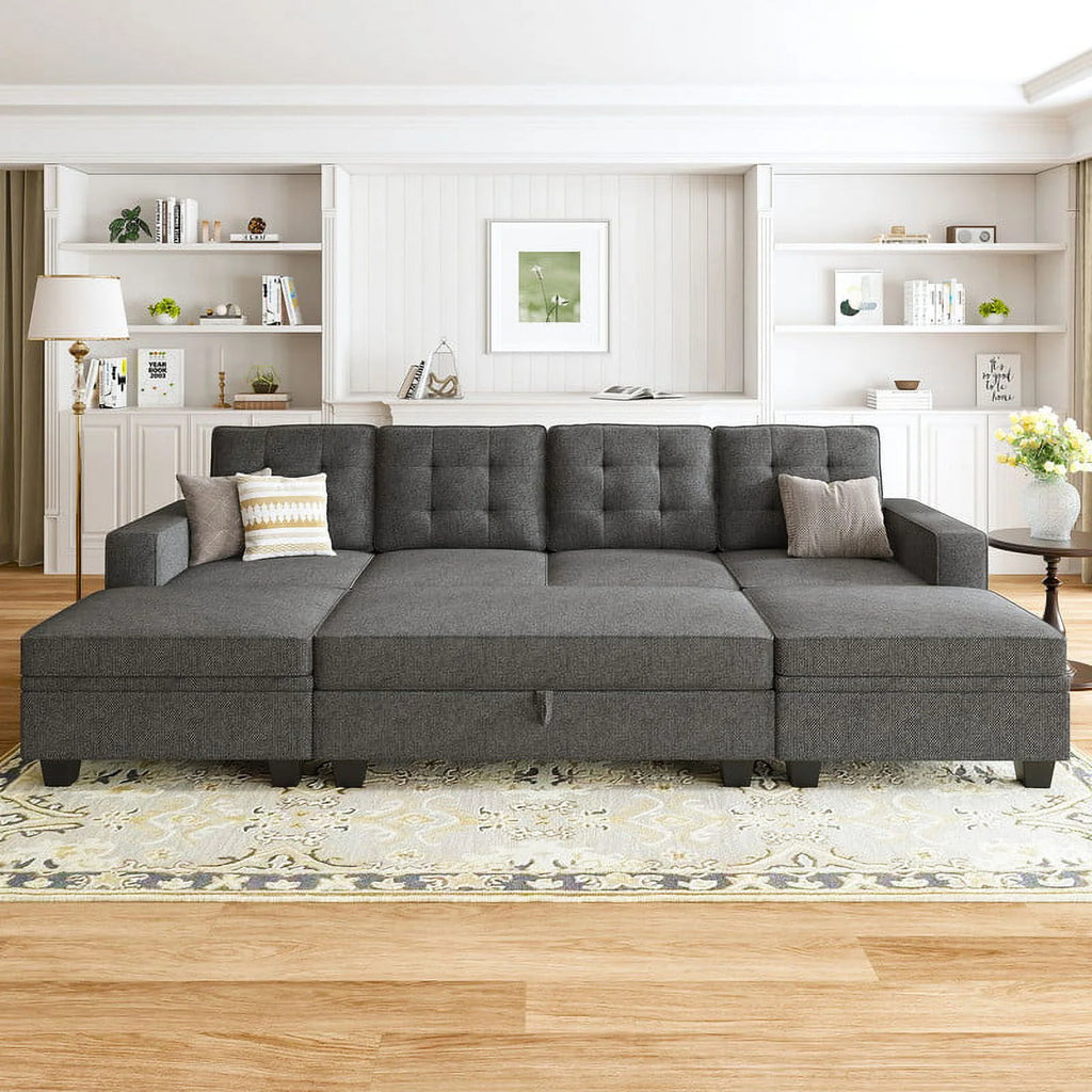 Light Grey Convertible Sectional Sleeper Sofa with Storage O721