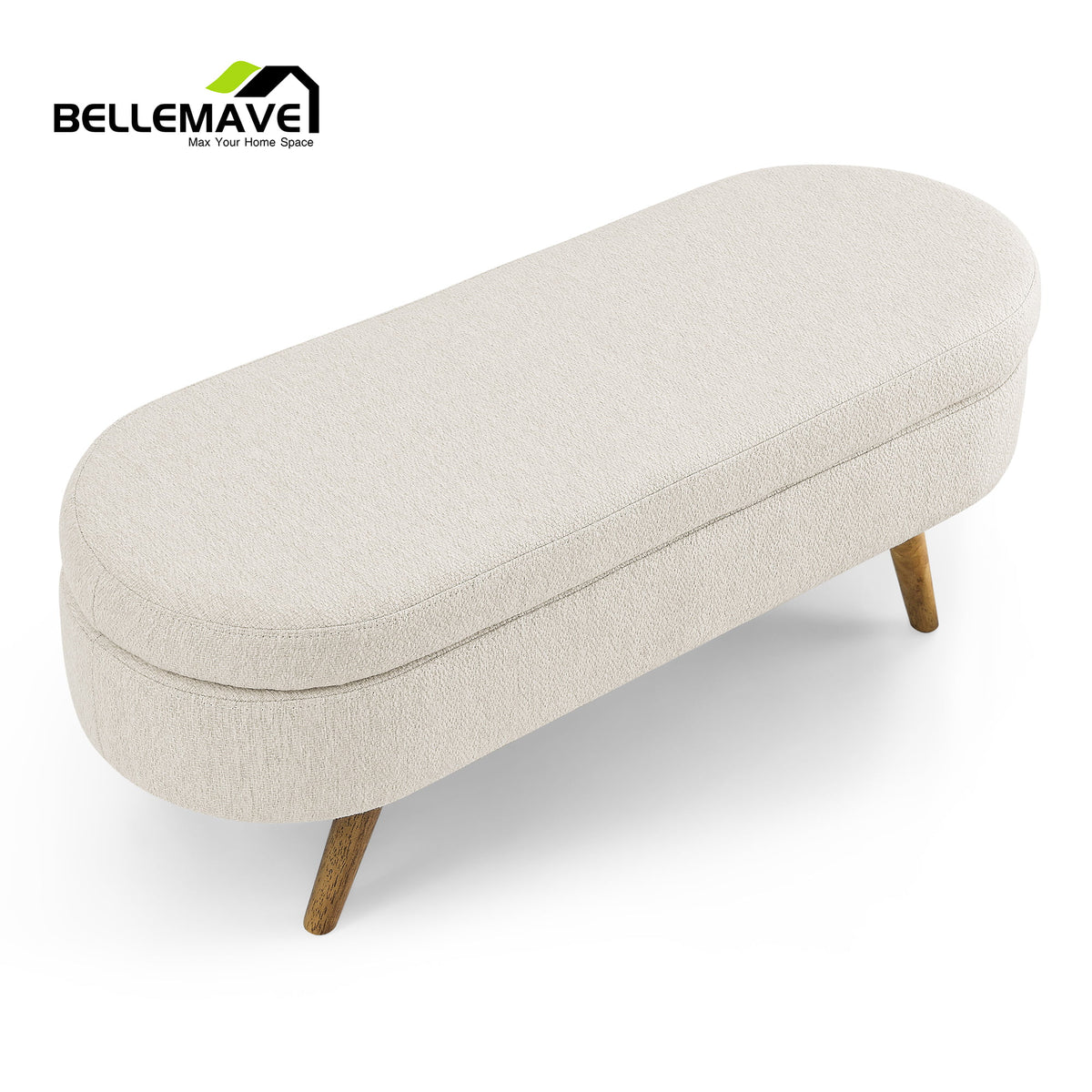 Beige Linen Upholstered Storage Ottoman C2315