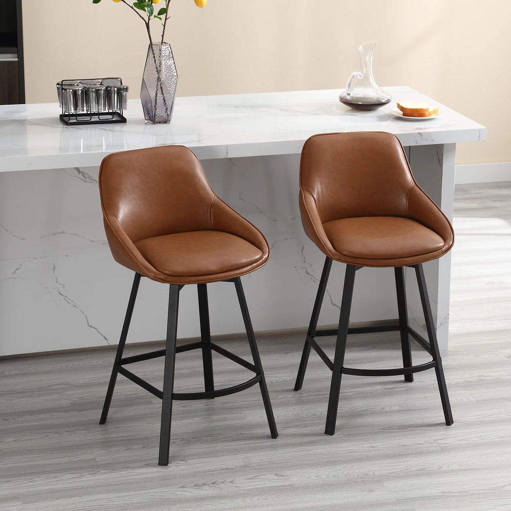 Brown Faux Leather Upholstered Bar Stools Set of 2 U46704