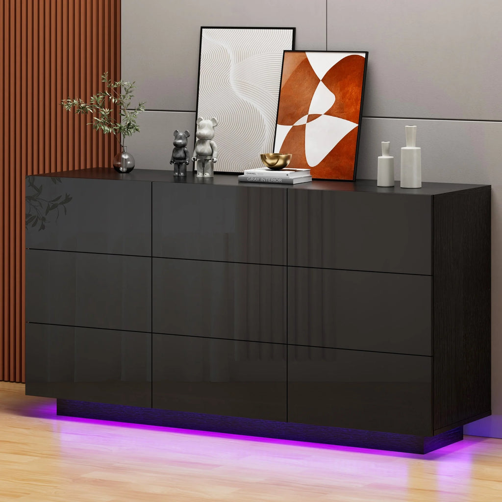 Black 9 Drawer Dresser Storage Cabinet E4351