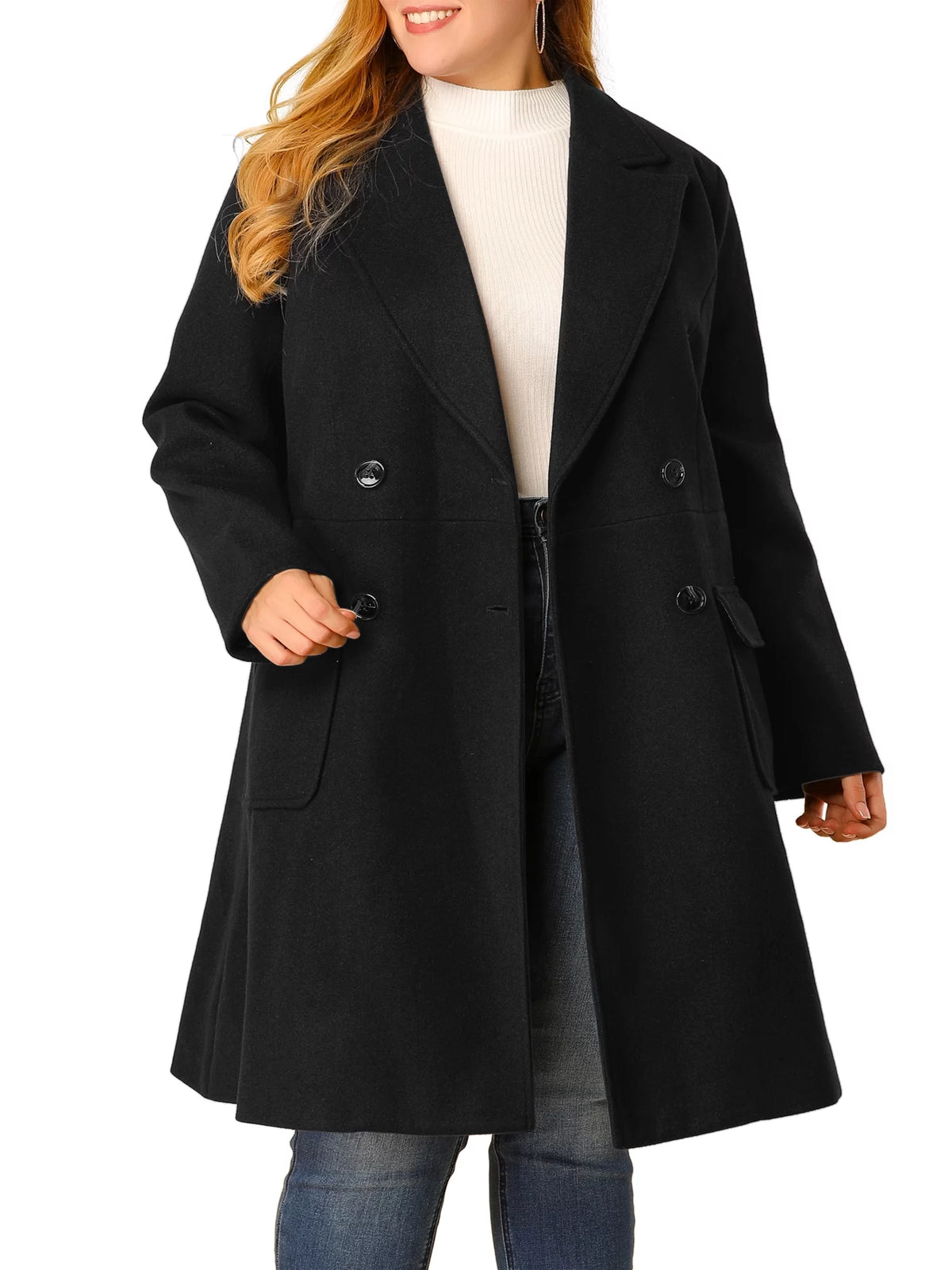 Plus Size Double Breasted Long PeaCoats K106