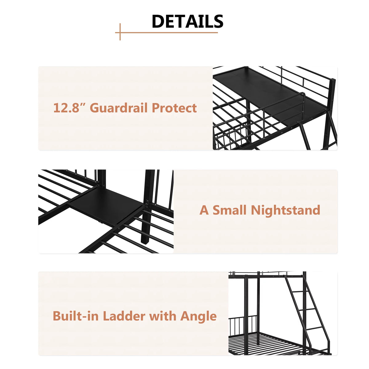 Black Metal Triple Bunk Bed with Storage Drawers Y8482