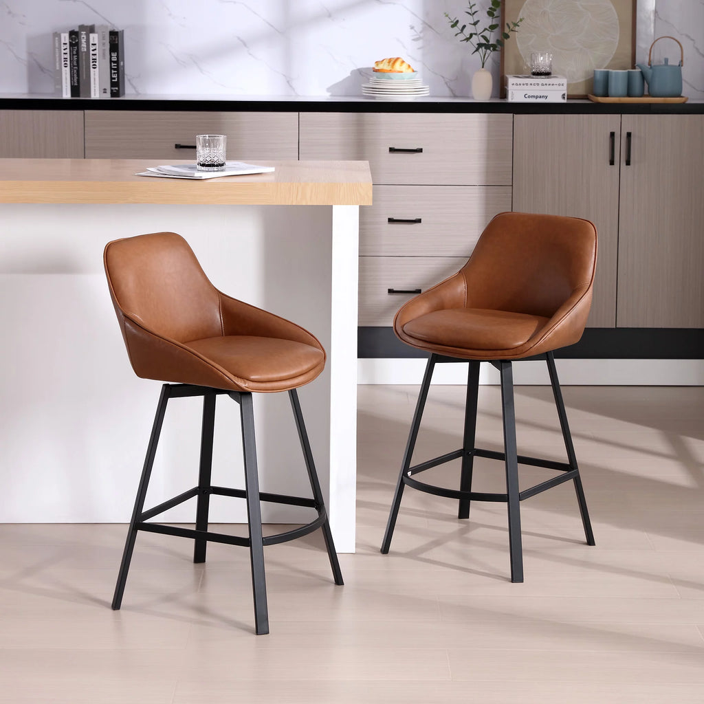 Brown Faux Leather Upholstered Bar Stools Set of 2 U46704