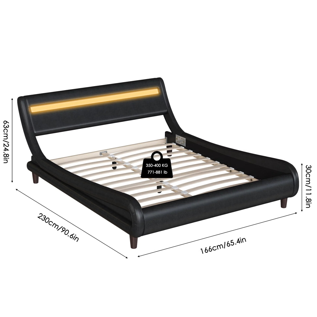 Queen Size Black PU Upholstered Platform Bed Frame with Adjustable Headboard C934031