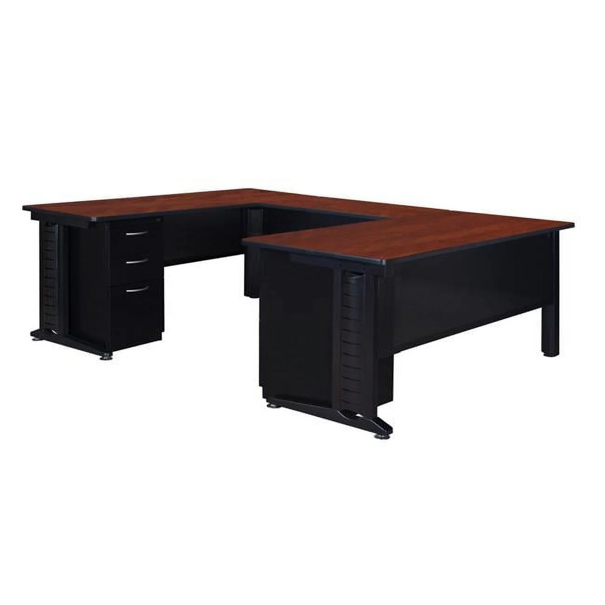 72 in. Double Pedestal U-Desk with 48 in. Bridge, Cherry L574964