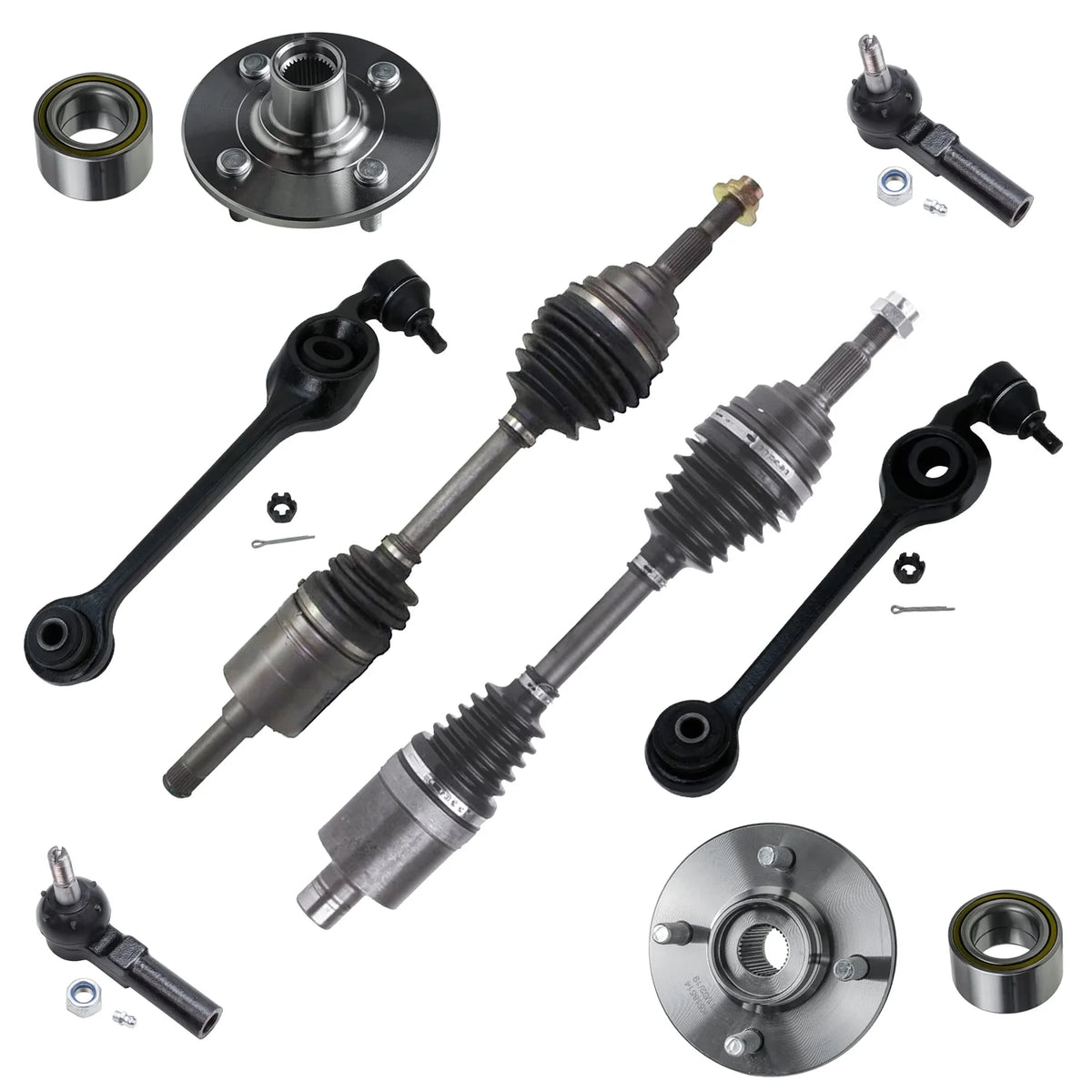 8 Pcs Wheel Hub Assemblies Lower Control Arms CV Axle Drive Shafts Outer Tie Rod Ends Kit O4143