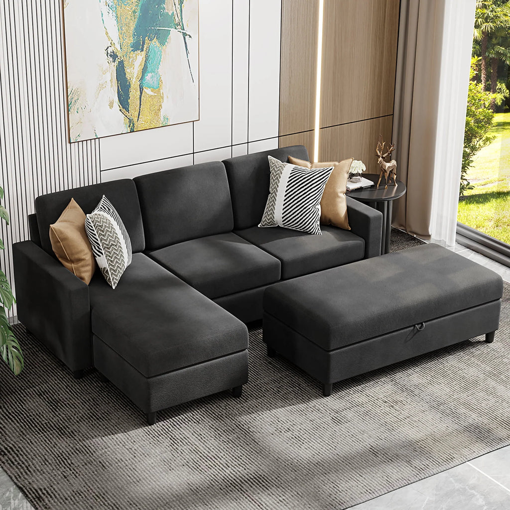 L-Shaped Convertible Sectional Sofa Linen Fabric R29007