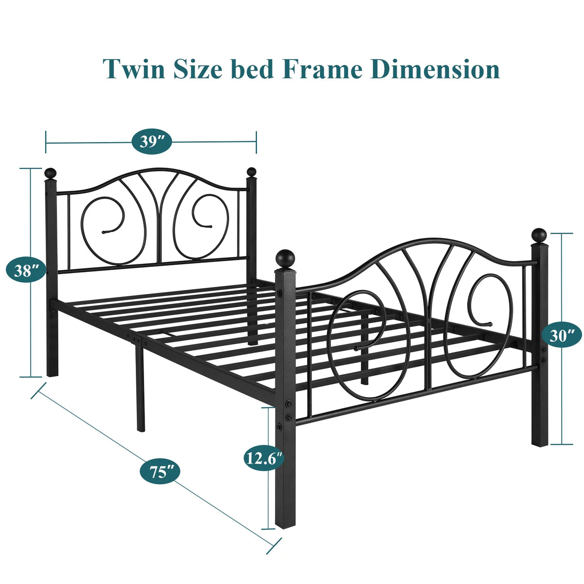 Twin Metal Platform Bed with Headboard and Footboard I248