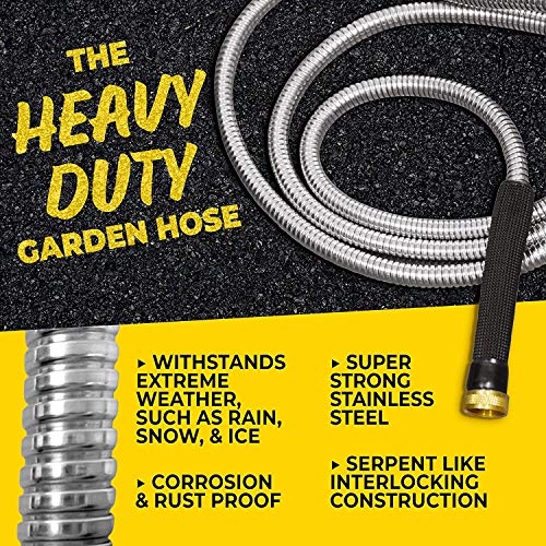 100 Ft Stainless Steel Garden Hose with Nozzle X7608