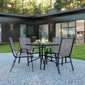 5 Piece Outdoor Patio Dining Set with Tempered Glass Table and 4 Gray Stack Chairs G6222