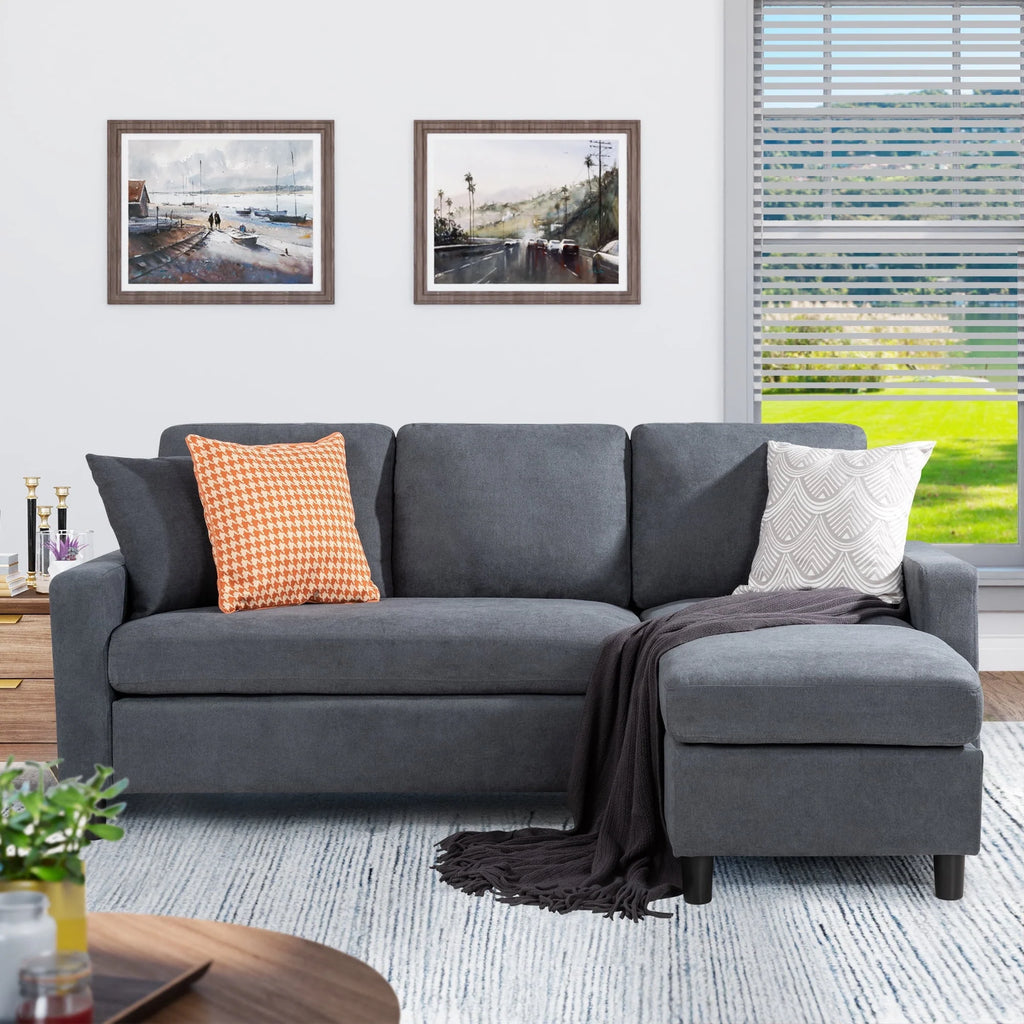 L-Shaped Convertible Sectional Sofa Linen Fabric R29007