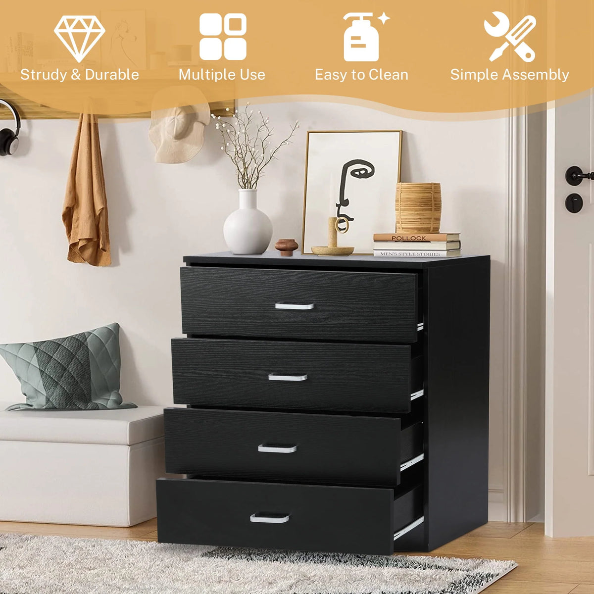 Black 4 Drawer Dresser S255