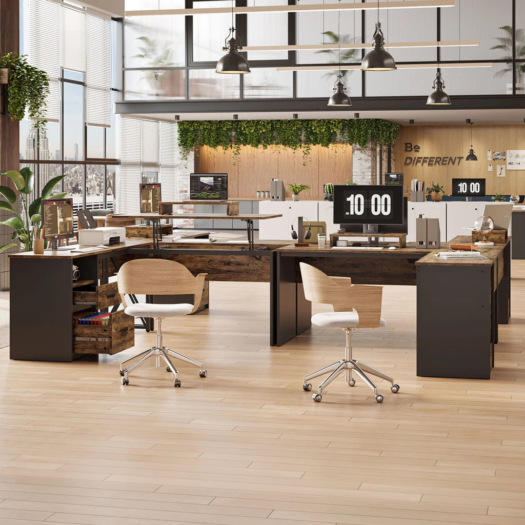 55 inch L-Shaped Lift Top Computer Desk with Storage B4391